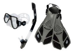 Šnorchlovací set 3 v 1, ČERNÝ/TRANSPARENTNÍ, L/XL, ploutve 42-47