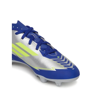 Adidas F50 Club Messi Jr FG silver metallic/solar yellow/lucid blue chlapecké fotbalové kopačky