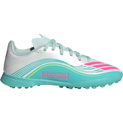 Adidas F50 Messi Club Jr TF cloud white/lucid pink/flash aqua chlapecké fotbalové kopačky turfy