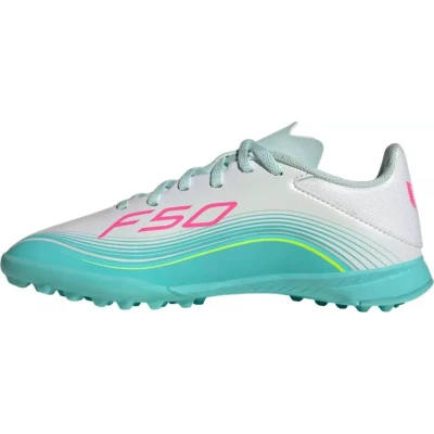 Adidas F50 Messi Club Jr TF cloud white/lucid pink/flash aqua chlapecké fotbalové kopačky turfy