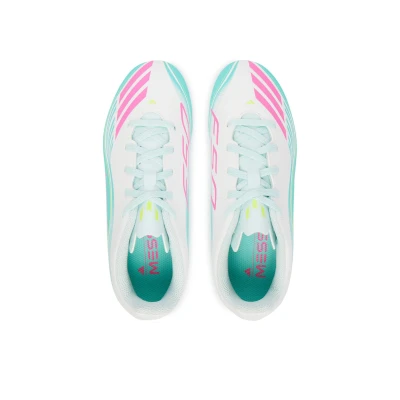 Adidas F50 Messi Club K FG/MG cloud white/lucid pink/flash aqua chlapecké fotbalové kopačky
