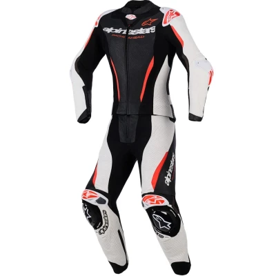 Alpinestars Stella GP-R7 černo-bílo-fluo červená dámská dvoudílná kožená kombinéza na motorku