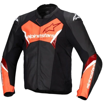 Alpinestars Faster 3 černo-fluo červená kožená bunda na motorku