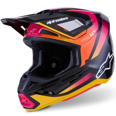 Alpinestars Supertech M7 Rise černo-žluto-fluo růžová motokrosová helma