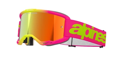 Alpinestars Vision 5 Wordmark růžovo-fluo žluté se zrcadlovým červeným plexi motokrosové brýle