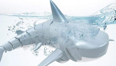 SHARKY, dálkově ovládaný žralok modrý, 4 kanály, dvě lodní turbíny, 2,4Ghz, RTR