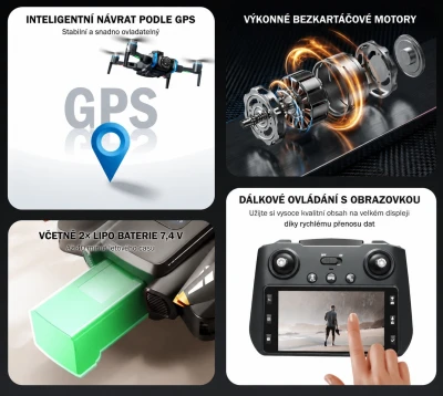 AMEWI Trade e.K. AMXFlight X8TGPS dron s kamerou, LCD dálkovým ovládáním, střídavými motory, 2 aku v balení