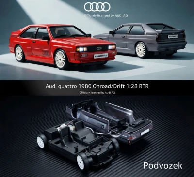 AMEWI Trade e.K. Audi quattro 1980 Onroad a Drift pneu gyroskop 4WD 1:28 RTR grafitově šedá