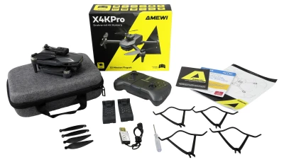 Amewi AMXFlight X4KPro Brushless tmavě šedý dron s kamerou, 2 baterie a ovládání gesty