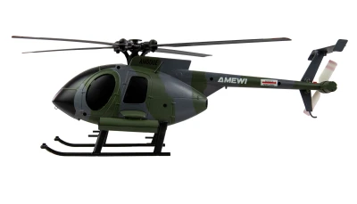 AMEWI Trade e.K. Hughes MD500 vojenský RC vrtulník, 4 kanálový s gyroskopem 6G, RTF, šedý