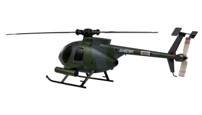 AMEWI Trade e.K. Hughes MD500 vojenský RC vrtulník, 4 kanálový s gyroskopem 6G, RTF, šedý
