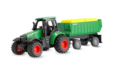Amewi Kovový RC traktor s přívěsem 1:64 RTR zelený, 3 rychlostní stupně, LED světla