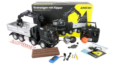 Amewi Mercedes-Benz Arocs černý 8x4/4 4WD 1:18 RTR RC sklápěč s hydraulickou rukou