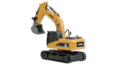 AMEWI Trade e.K. Mini kovový RC bagr, 8 kanálů, měřítko 1:64, RTR