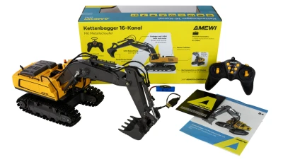 Amewi RC pásové rypadlo s kovovou lžící, žluté, 16 kanálů, 1:18, RTR