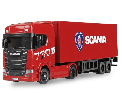 Amewi Scania 730 S červené RC licencované driftovací nákladní auto s návěsem, GYRO, proporcionální pohon 4x4, 1:64 RTR