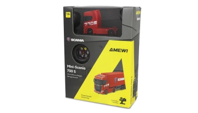 Amewi Scania 730 S červené RC licencované driftovací nákladní auto s návěsem, GYRO, proporcionální pohon 4x4, 1:64 RTR