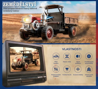AMEWI Trade e.K. RC Retro traktor-Terra s kouřem a světlem 4WD proporcionální 1:12 RTR