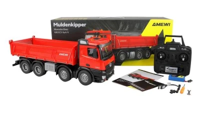 AMEWI Mercedes-Benz Arocs 8x4/4 4WD 1:18 RTR červený RC sklápěč