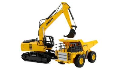 AMEWI Trade e.K. Sada 2 v 1 RC sklápěč dumper a RC pásový bagr, 9 kanálů, RTR v měřítku 1:24