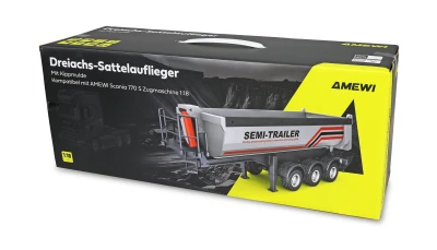 Amewi sklápěcí třínápravový návěs pro Scania 1:18 stříbrný s LED osvětlením