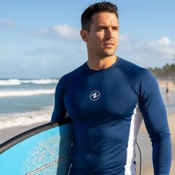 Aqualung Pánské lycrové triko Aqua Lung LOOSE FIT modrá/bílá dlouhý rukáv