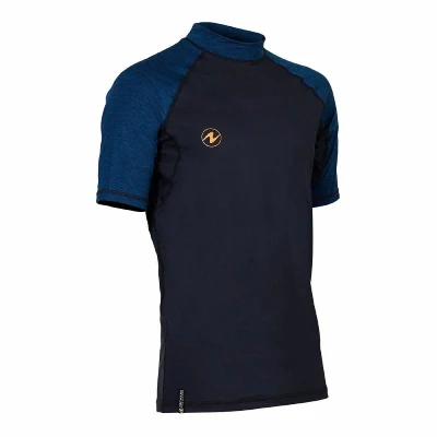 Aqualung Pánské lycrové triko SLIM FIT černá/modrá, krátký rukáv