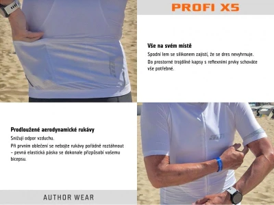 Author Profi X5 Stripes bílo-stříbrný pánský cyklodres s krátkým rukávem