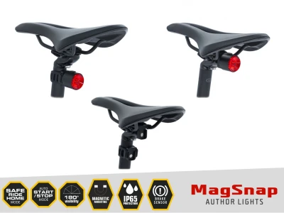 Author Světlo zad. MagSnap Brake Alloy USB 150 lm (černá/červené-sklo)