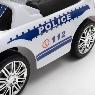 BABY MIX Dětské odrážedlo se zvukem a vodící tyčí POLICE bílé POUZE Bílá (VÝPRODEJ)