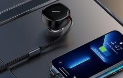 Baseus Nabíječka do auta Enjoyment s kabelem USB-C + Lightning 3A, 30W (černá)