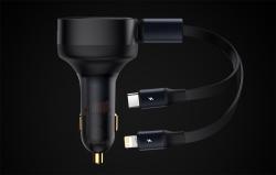 Baseus Nabíječka do auta Enjoyment s kabelem USB-C + Lightning 3A, 30W (černá)
