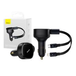 Baseus Nabíječka do auta Enjoyment s kabelem USB-C + Lightning 3A, 30W (černá)