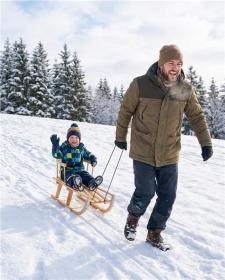 BAYO Dětské celodřevěné sáňky s opěradlem a provázkem 90 cm