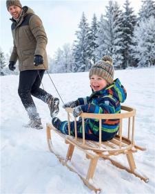 BAYO Dětské celodřevěné sáňky s opěradlem a provázkem 90 cm