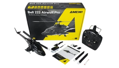 Amewi Bell 222 Airwolf Pro černo-bílý 6kanálový RC vrtulník s gyroskopem 3D/6G RTF
