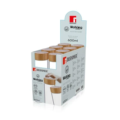 Bergner Lahev skleněná přenosná s bambusovým víkem 600 ml