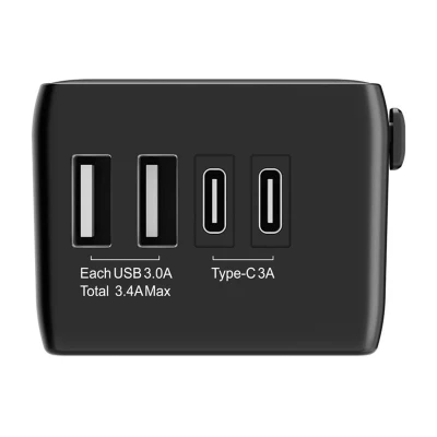 BlitzWolf BW-TA1 černý cestovní adaptér 4 v 1 2xUSB + C + PD 20W