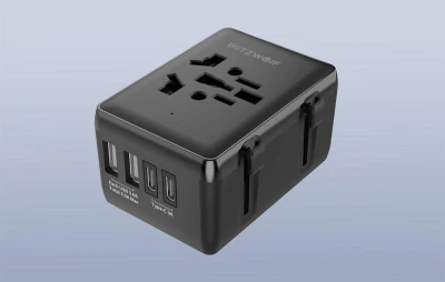BlitzWolf BW-TA1 černý cestovní adaptér 4 v 1 2xUSB + C + PD 20W