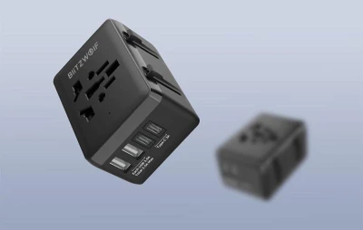 BlitzWolf BW-TA1 černý cestovní adaptér 4 v 1 2xUSB + C + PD 20W