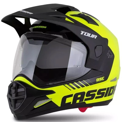 CASSIDA Tour 2.0 Dual fluo žluto-černo-černá enduro přilba s černým matným kšiltem