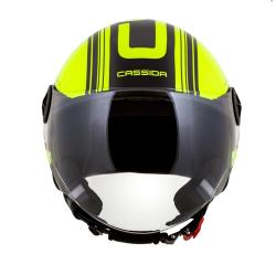 Cassida Handy Metropolis Safety fluo žluto-černo-reflexní šedá otevřená přilba na motorku