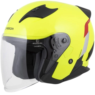 CASSIDA Reflex 2.0 Safety fluo žluto-červeno-šedo-reflexní stříbrná otevřená helma na motorku
