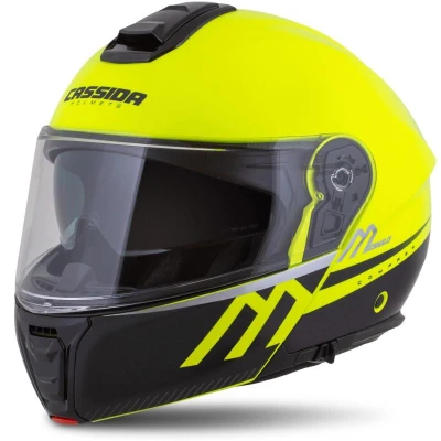 CASSIDA Modulo 2.1 Compass fluo žluto-černo-stříbrno-červená výklopná helma na motorku