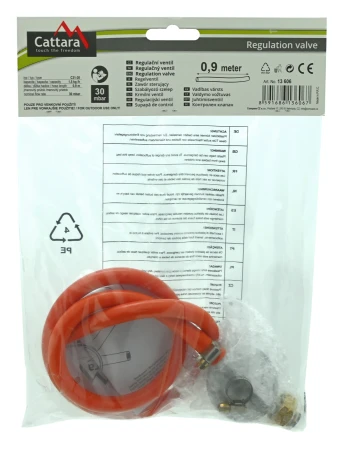 Cattara Plynový regulátor tlaku 30mbar EN16129 - sada 0,9m hadice