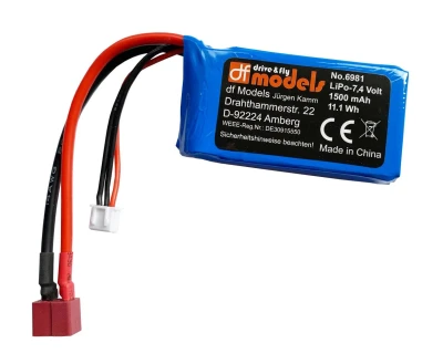 DF models 6981 LiPo 2S T-Plug 7,4V 1500 mAh modrý akumulátor