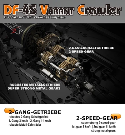 DF models DF-4S Variant 1:10 RTR šedá metalíza, LED, naviják, dvourychlostní převodovka RC crawler