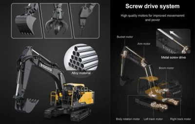 Double E RC bagr Volvo EC160E žlutý dálkově ovládaný model 1:16