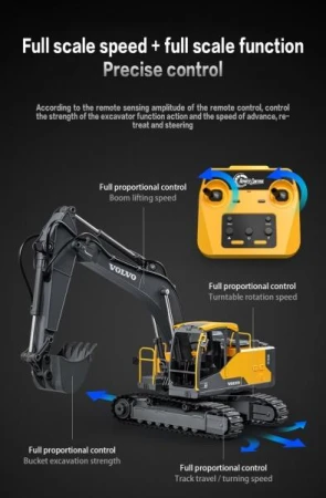 Double E RC bagr Volvo EC160E žlutý dálkově ovládaný model 1:16