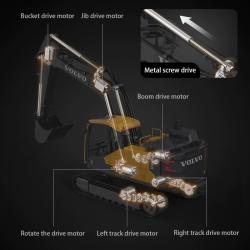 DoubleE RC bagr VOLVO EC160E 1:16 17 kanálů LED zvuky RTR sada app na programování + sleva 400,- na příslušenství